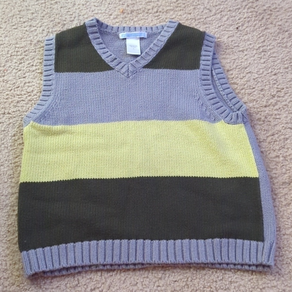 Janie & Jack Gray, Dark Green & Yellow Cotton Knit Sleeveless Vest Size Boy's 4